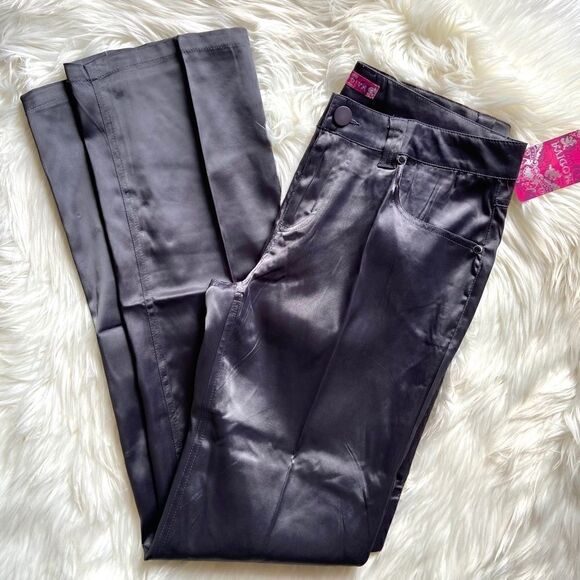 NWT Modiva Slate Grey Satin Shiny Flare Pants - Picture 14 of 14